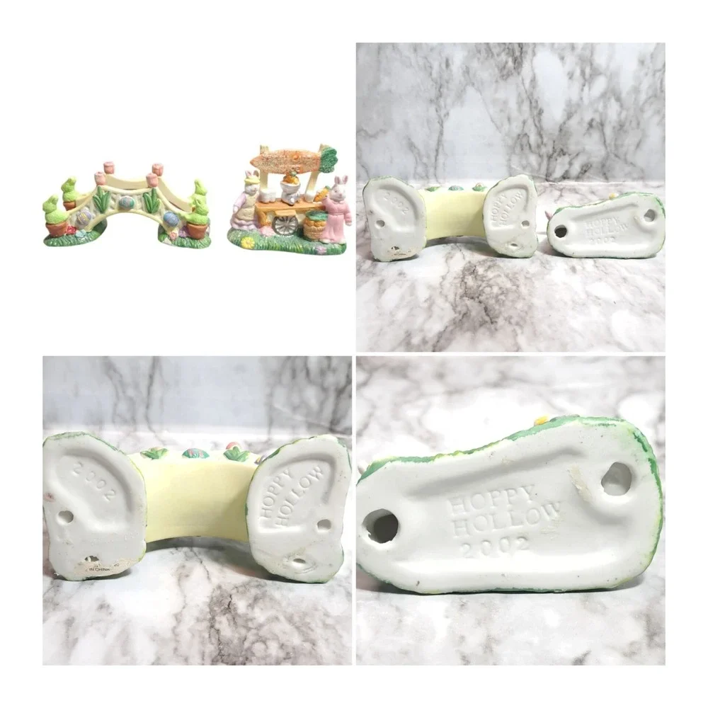 Set/2 Hoppy Hollow 2002 Easter Bunnies Accessories Bridge/Carrot Juice‎ Stand